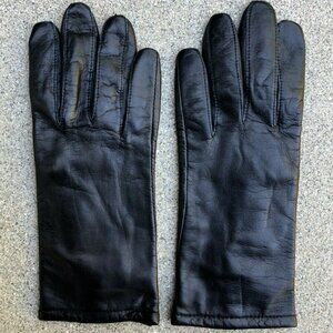 FOWNES Vintage Genuine Leather Gloves Women's 7 1/2 Black Acrylic Driving Winter